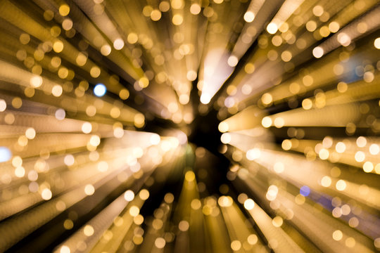 Points of light, zoom and blur. Holiday lights.