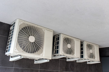 Outdoor office fans located in basement. Temperature control in office buildings.