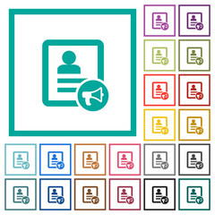 Contact alarm flat color icons with quadrant frames