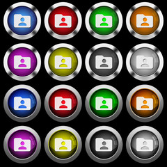 Folder owner white icons in round glossy buttons on black background