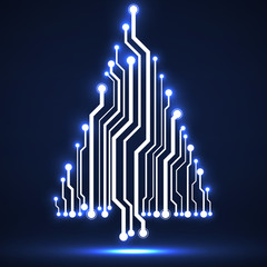 Naklejka premium Abstract technology Christmas tree, circuit board. Vector