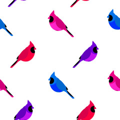 Seamless pattern with colored cardinal. Flat design. Vector background. - 185520036