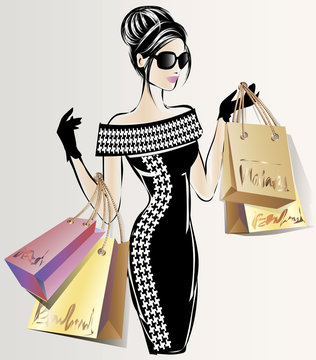 Fashion sale banner with woman fashion silhouette, online shopping social media ads web template with beautiful girl. Vector illustration