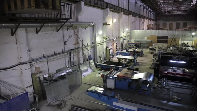 Panorama of interior of plant or factory, production and manufacturing of industrial ventilation systems