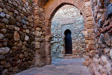 Details of ancient decor. Alcazaba of Málaga, Andalusia, Spain.