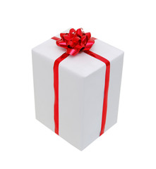 White box, red bow and ribbon