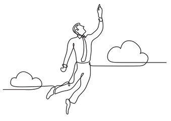 continuous line drawing of business situation - businessman flying high