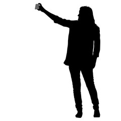 Silhouettes woman taking selfie with smartphone on white background