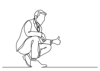 continuous line drawing of business person - showing thumb up gesture