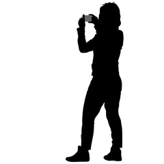 Silhouettes woman taking selfie with smartphone on white background