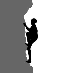 Black silhouette rock climber on white background