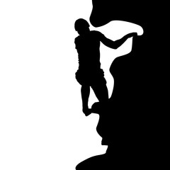 Black silhouette rock climber on white background