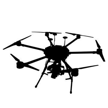 Black silhouette drone quadrocopter on white background