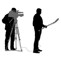 Cameraman with video camera. Silhouettes on white background