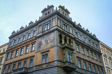 Prague, Czechia - November, 23, 2017: street in a center of Prague