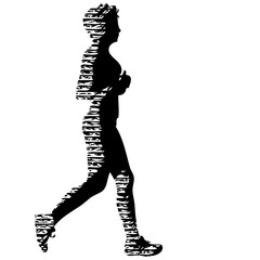 Fototapeta premium Black Silhouettes Runners sprint women on white background