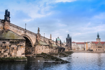 Fototapeta premium Prague, Czechia - November, 23, 2017: veiw of Prague with Vltava river