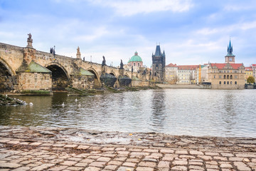Prague, Czechia - November, 23, 2017: veiw of Prague with Vltava river