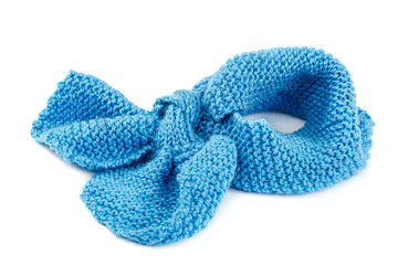 Blue knitted scarf isolated on white background