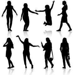 Black silhouettes of beautiful woman on white background. Vector illustration