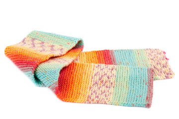 Colorful knitted scarf isolated on white background