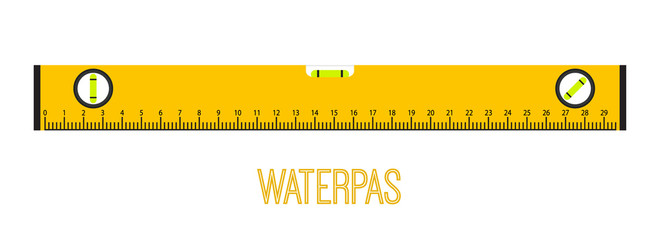 Waterpas, measurement instrument, measuring equipment. Cartoon flat style. Vector illustration
