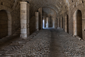 Access tunnel in the ancient walls of Almeida. Portugal.