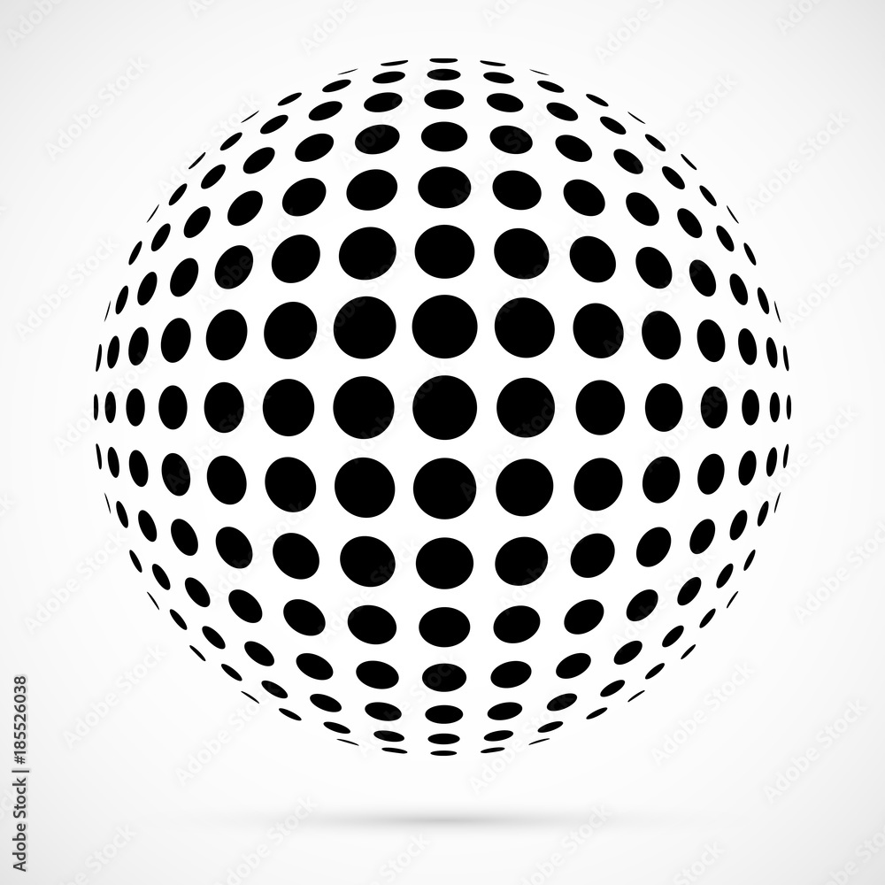 Wall mural white 3d vector halftone sphere.dotted spherical background.logo template with shadow.circle dots is