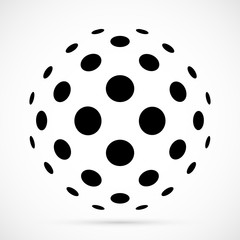 White 3D vector halftone sphere.Dotted spherical background.Logo template with shadow.Circle dots isolated on the white background.