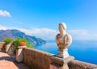 Sculpture with flowers at terrace in Ravello village - obrazy, fototapety, plakaty