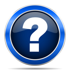 Question mark blue silver metallic round glossy vector icon. Modern design web and mobile applications button in eps 10