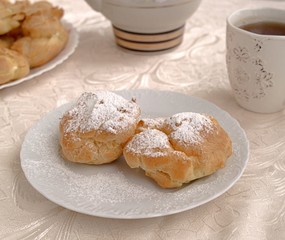 Very tasty brewed cakes with curd cream