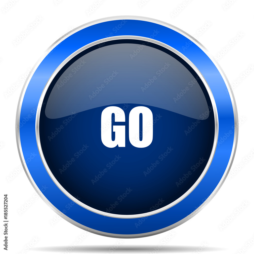Aufkleber Go blue silver metallic round glossy vector icon. Modern design web and mobile applications button in eps 10
