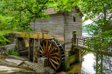 Summer Mill - A close-up full view of Grist Mill in Stone Mountain State Park, Atlanta, Georgia,...