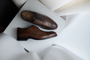 Bridal brown shoes for groom. For wedding event.