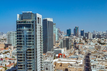 Fototapeta na wymiar Aerial view of Tel Aviv skyscrapers cityspace
