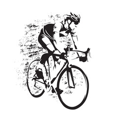 Naklejka na ściany i meble Cycling. Road cyclist on his bike, abstract grungy vector silhouette