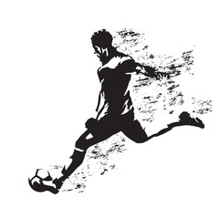 Soccer player kicking ball, abstract grungy vector silhouette © michalsanca
