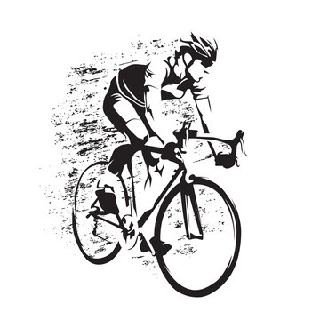 Cycling. Road cyclist on his bike, abstract grungy vector silhouette