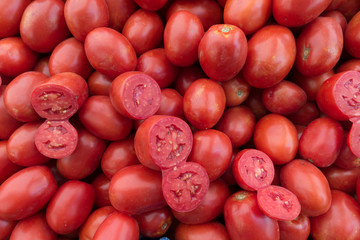 Fresh Tomato Heap on Bazaar Stall in Istanbul Turkey