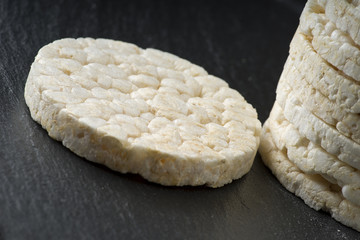 Pile of rice crackers on the gray background