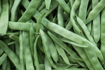 Fresh Green Bean Heap in Traditional Bazaar