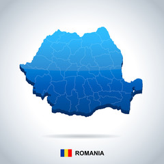 Naklejka premium Romania - map and flag - Detailed Vector Illustration