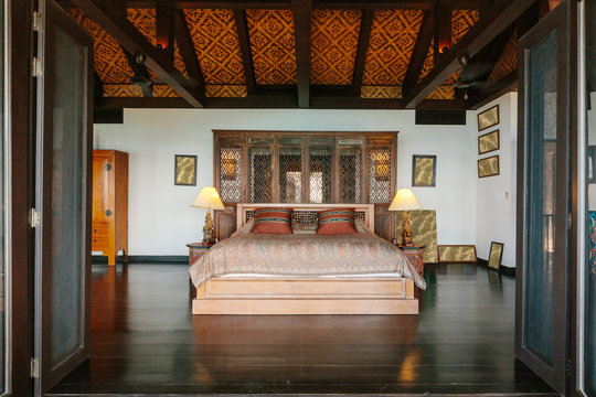 Luxury tropical villa interior in bed room