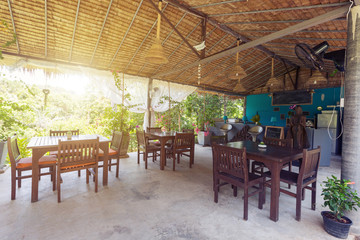 Outdoor cafe in resort on tropical Island