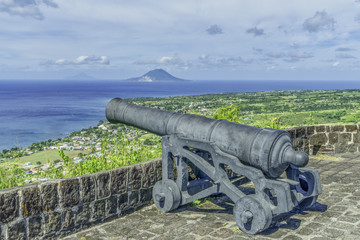 Antique cannon at historic Brimstone Hill Fortress, St Kitts, Eastern Caribbean