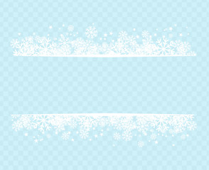 Winter snowflakes blue background for holiday text on postcard or letter vector illustration. New Year or Christmas greeting page with frame on snow transparent background vector image