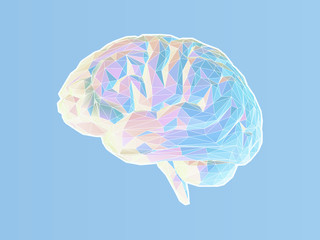 Polygonal brain illustration on blue BG