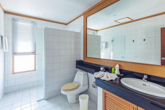 Bathroom and toilet  interior in simple asian villa