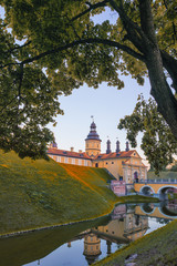 Travel Ideas and Concepts. Nesvizh Castle as an Example of Belarussian Historical Heritage of Radzivil Family. Shot from the Moat